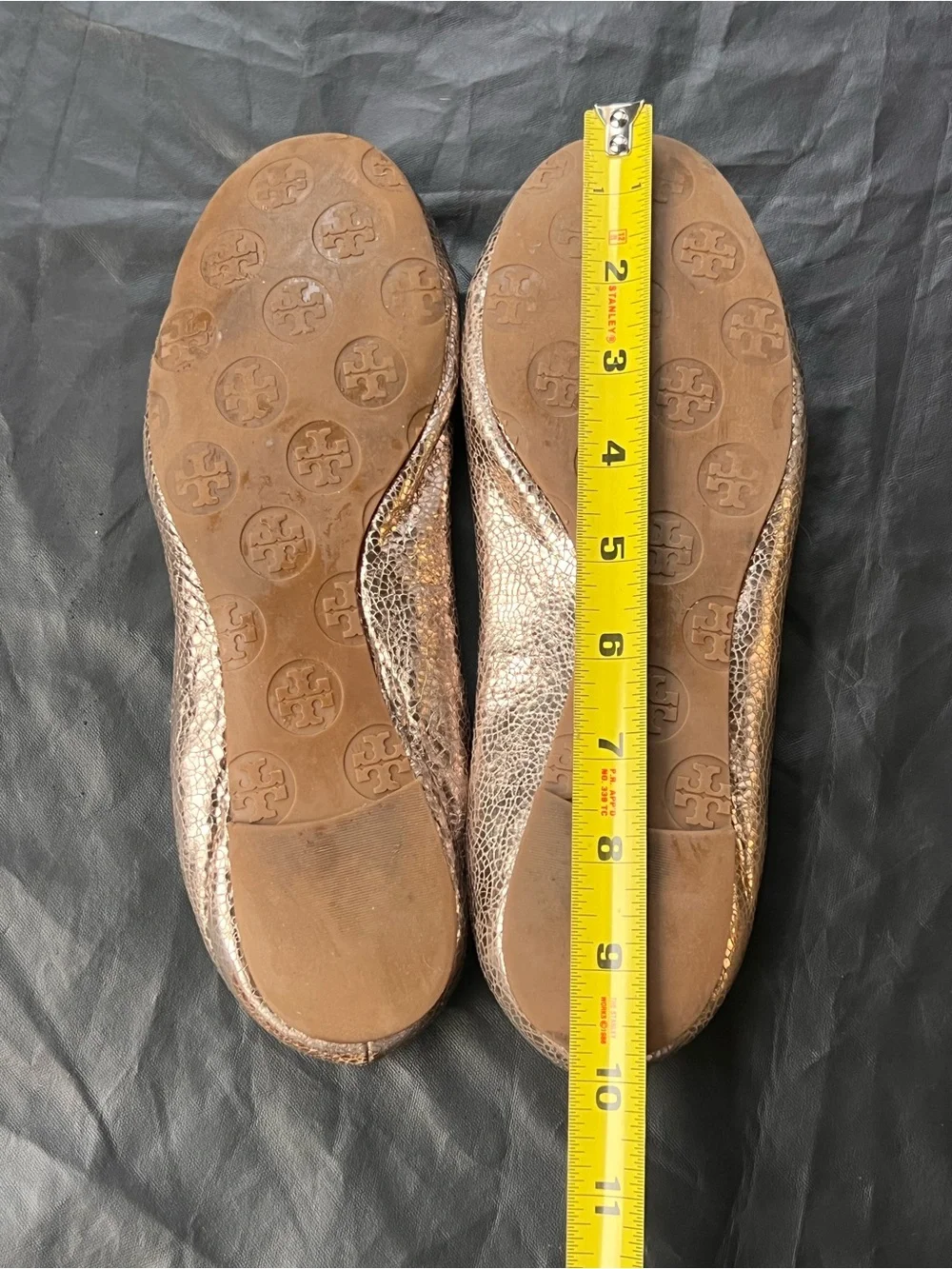 Tory Burch Reva Metallic Leather Ballet Flats Logo Stretch Back 6 6.5 Balletcore